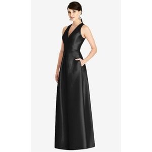 ALFRED SUNG · D747· SLEEVELESS OPEN-BACK W/ POCKETS IN BLACK SATIN TWILL SZ:10